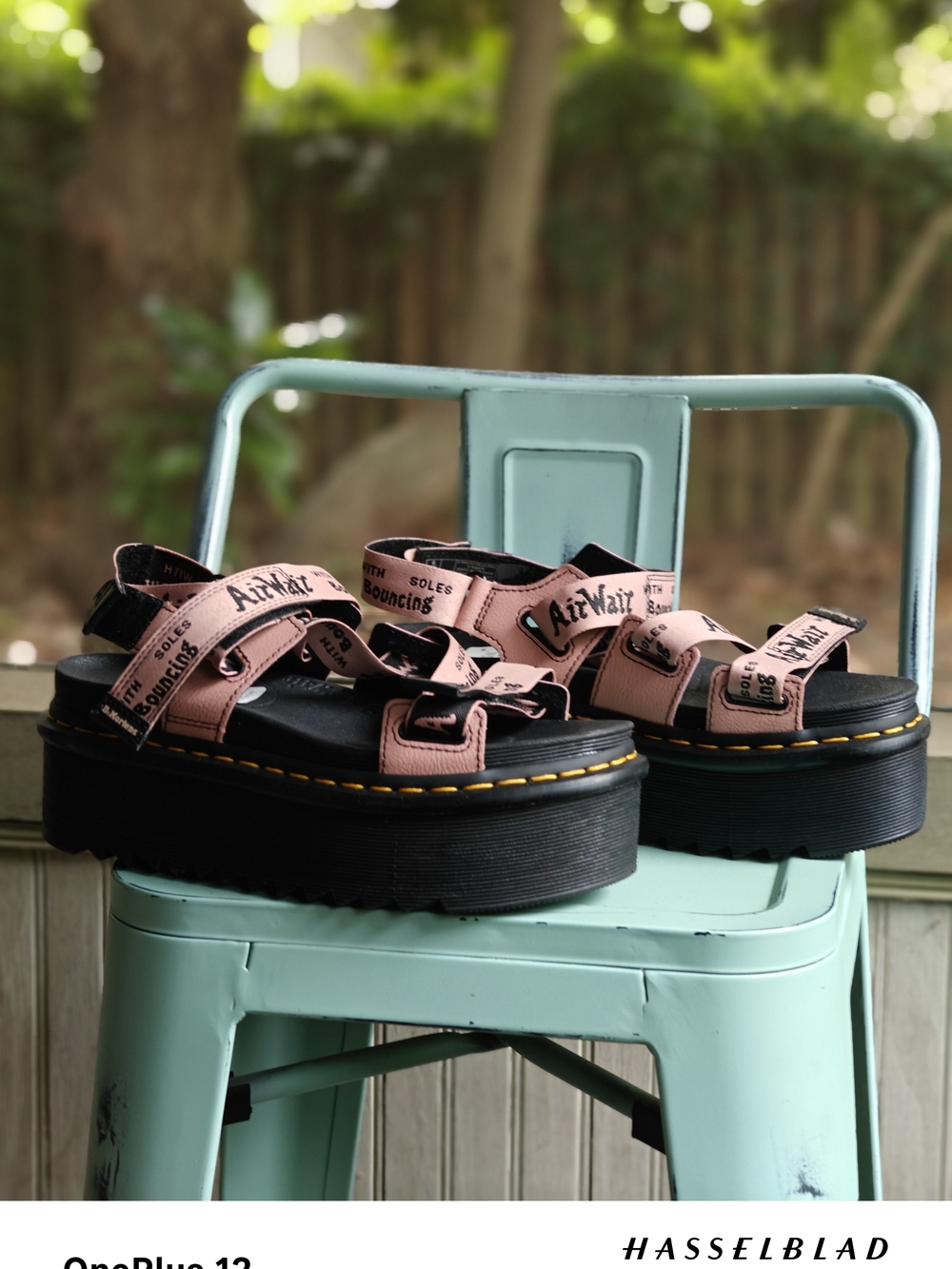 Dr. Martens Pink Strappy Platform Sandals with Black Lug Sole